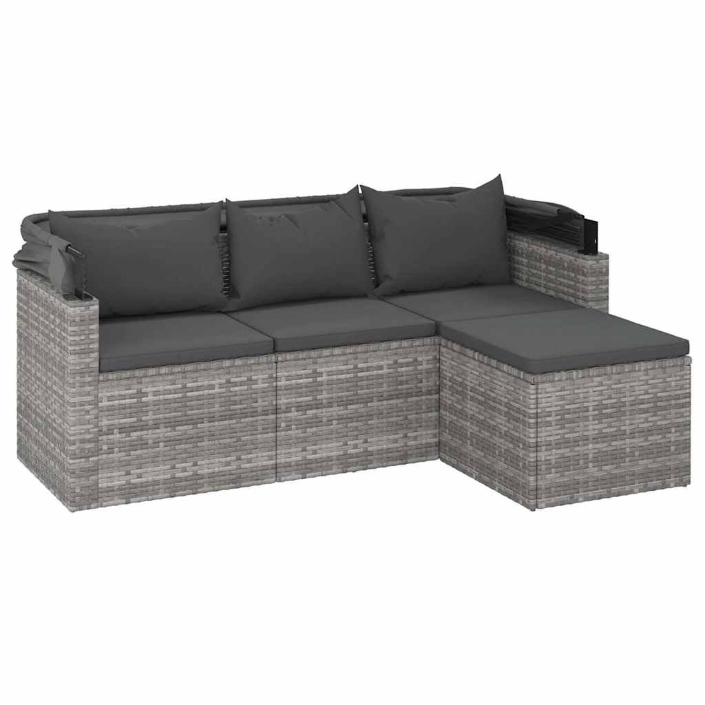 3-személyes szürke polyrattan kanapé tetővel és lábtartóval 4
