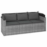 3-személyes szürke polyrattan kanapé tetővel és lábtartóval 5