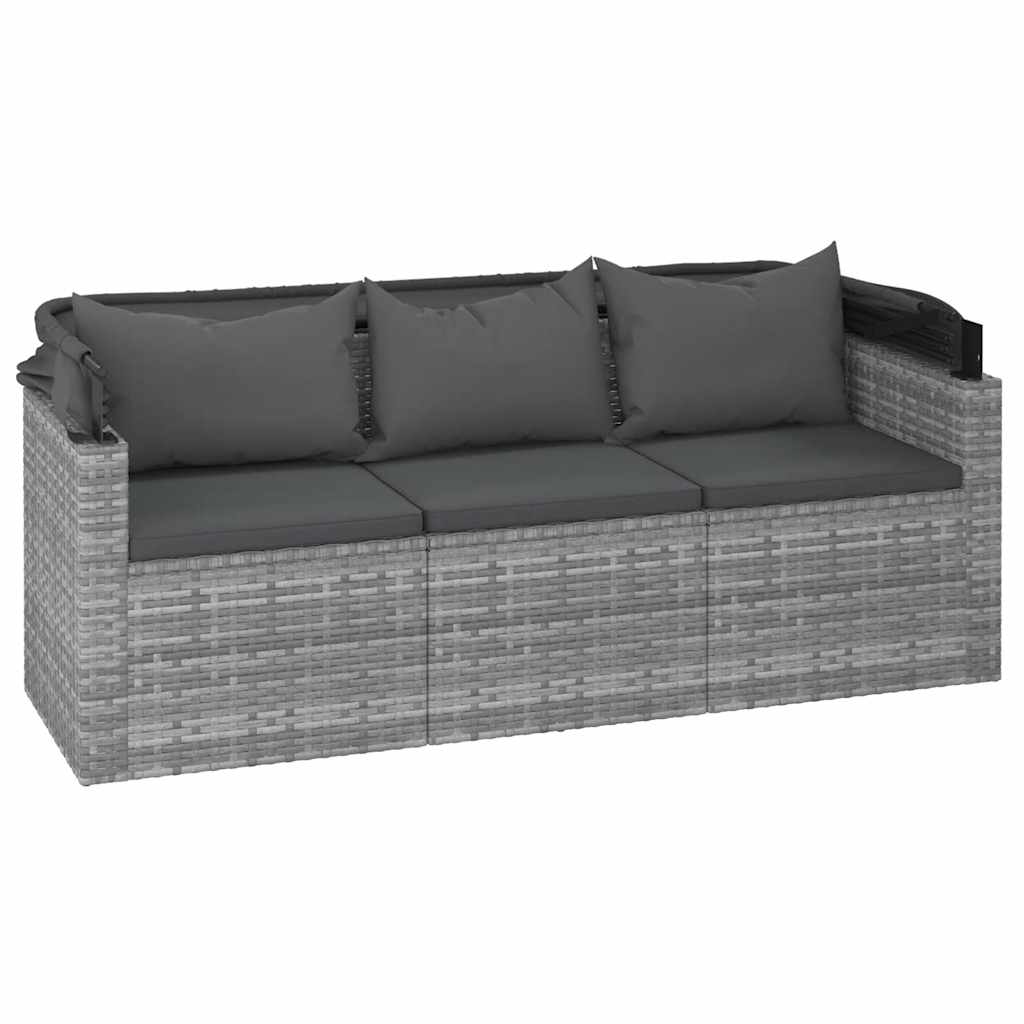 3-személyes szürke polyrattan kanapé tetővel és lábtartóval 5