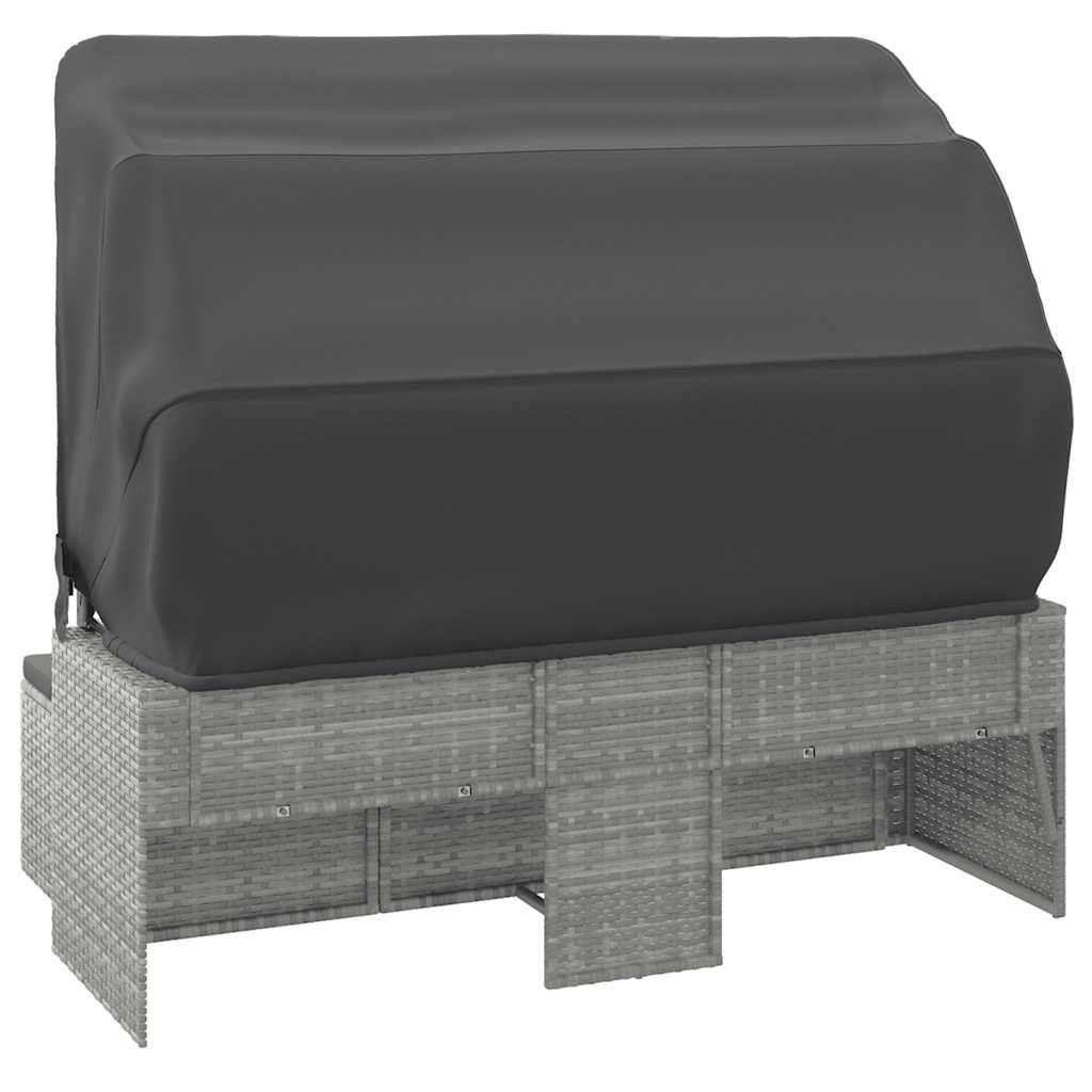 3-személyes szürke polyrattan kanapé tetővel és lábtartóval 8