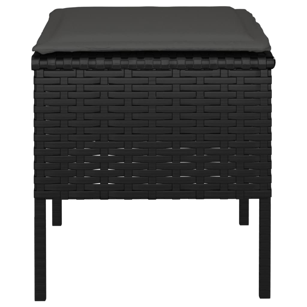 4 db fekete polyrattan kerti lábzsámoly párnákkal 6