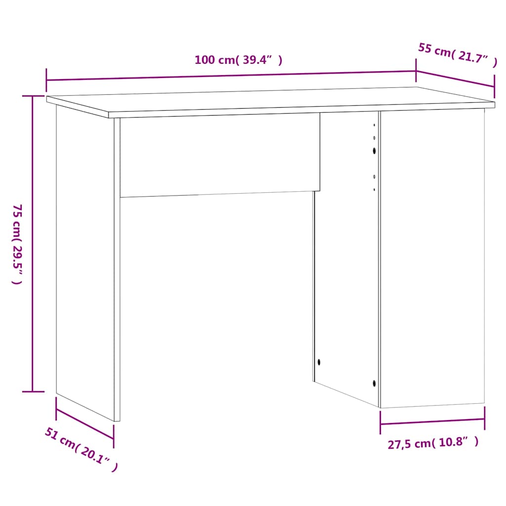 Magasfényű fehér színű szerelt fa íróasztal 100x55x75 cm 8