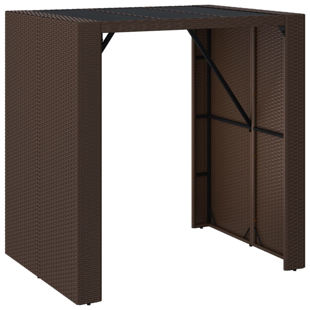 Barna polyrattan kerti asztal üveglappal 105 x 80 x 110 cm 2