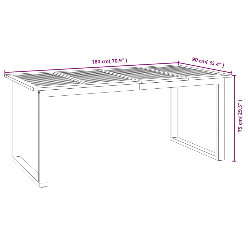 Tömör akácfa kerti asztal U-alakú lábakkal 180 x 90 x 75 cm 8