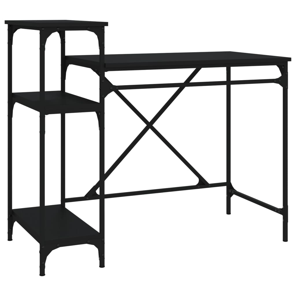 Fekete szerelt fa és vas íróasztal polcokkal 105x50x90 cm 2