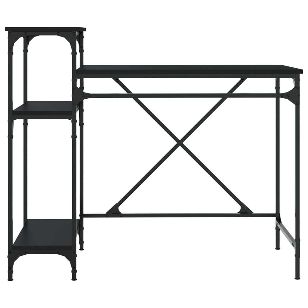 Fekete szerelt fa és vas íróasztal polcokkal 105x50x90 cm 5
