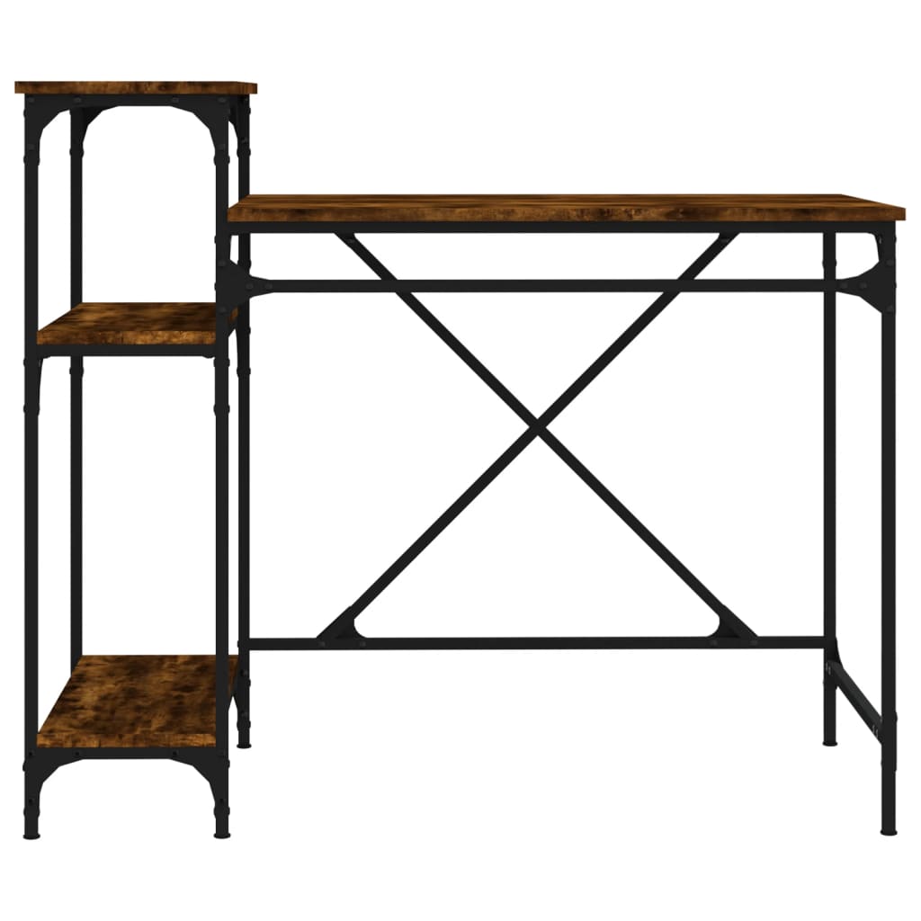 Füstös tölgy szerelt fa és vas íróasztal polcokkal 105x50x90 cm 5