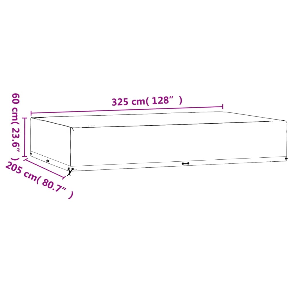 2 db téglalap alakú kerti bútorhuzat 16 fűzőlyukkal 325x205x60 10