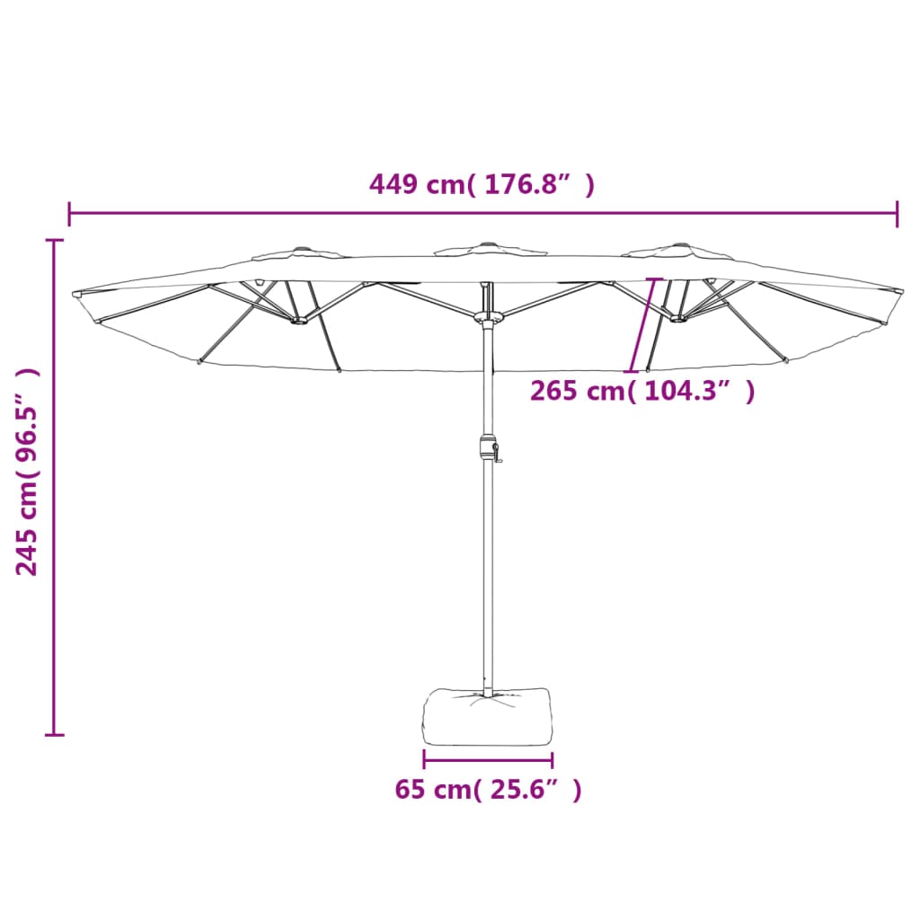 Terrakotta dupla tetős LED-es napernyő 449x265 cm 10