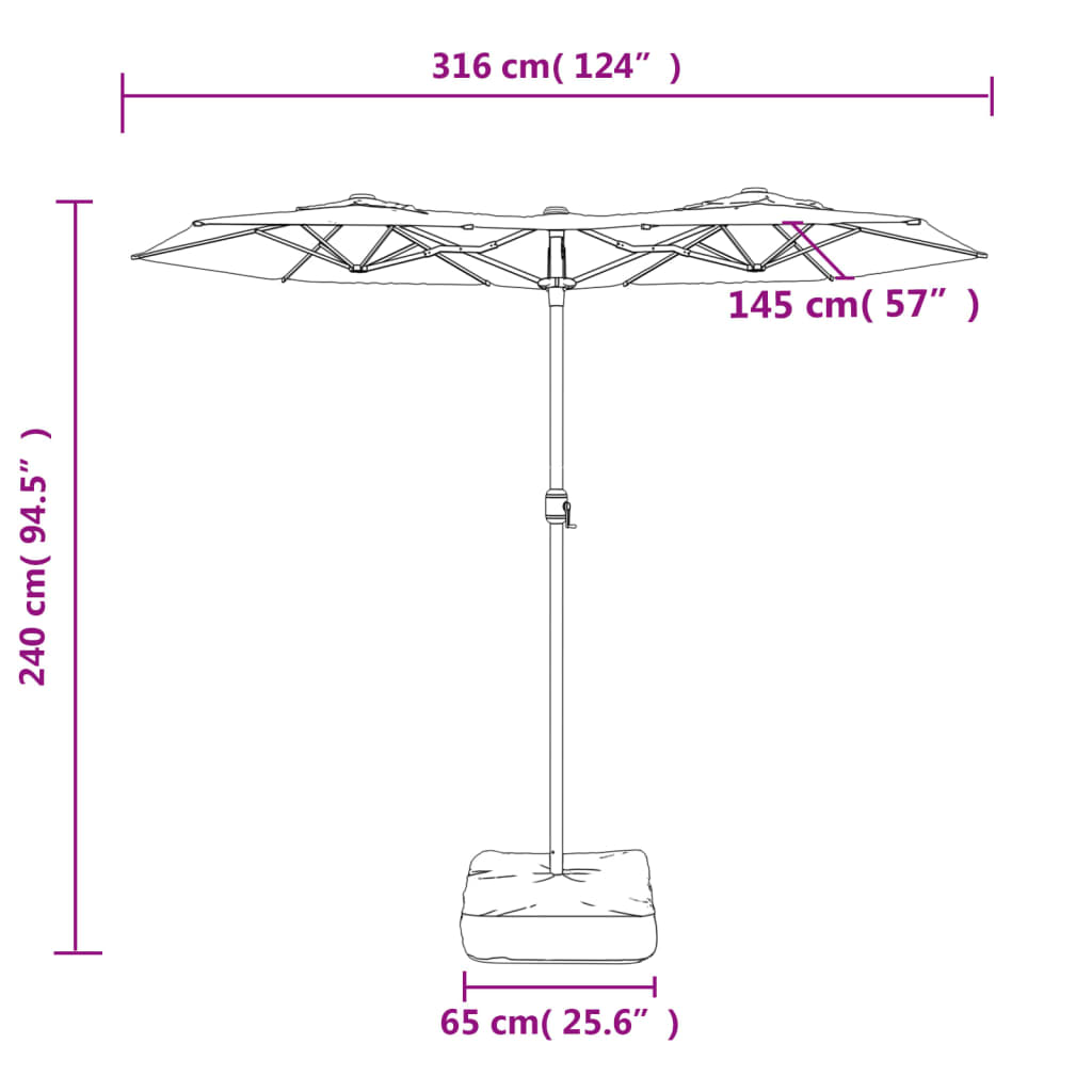 Terrakotta dupla tetős LED-es napernyő 316x145 cm 10