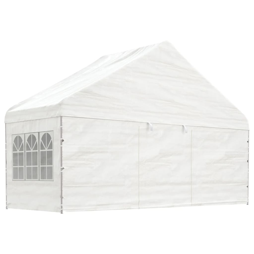 Fehér polietilén pavilon tetővel 17,84 x 5,88 x 3,75 m 3