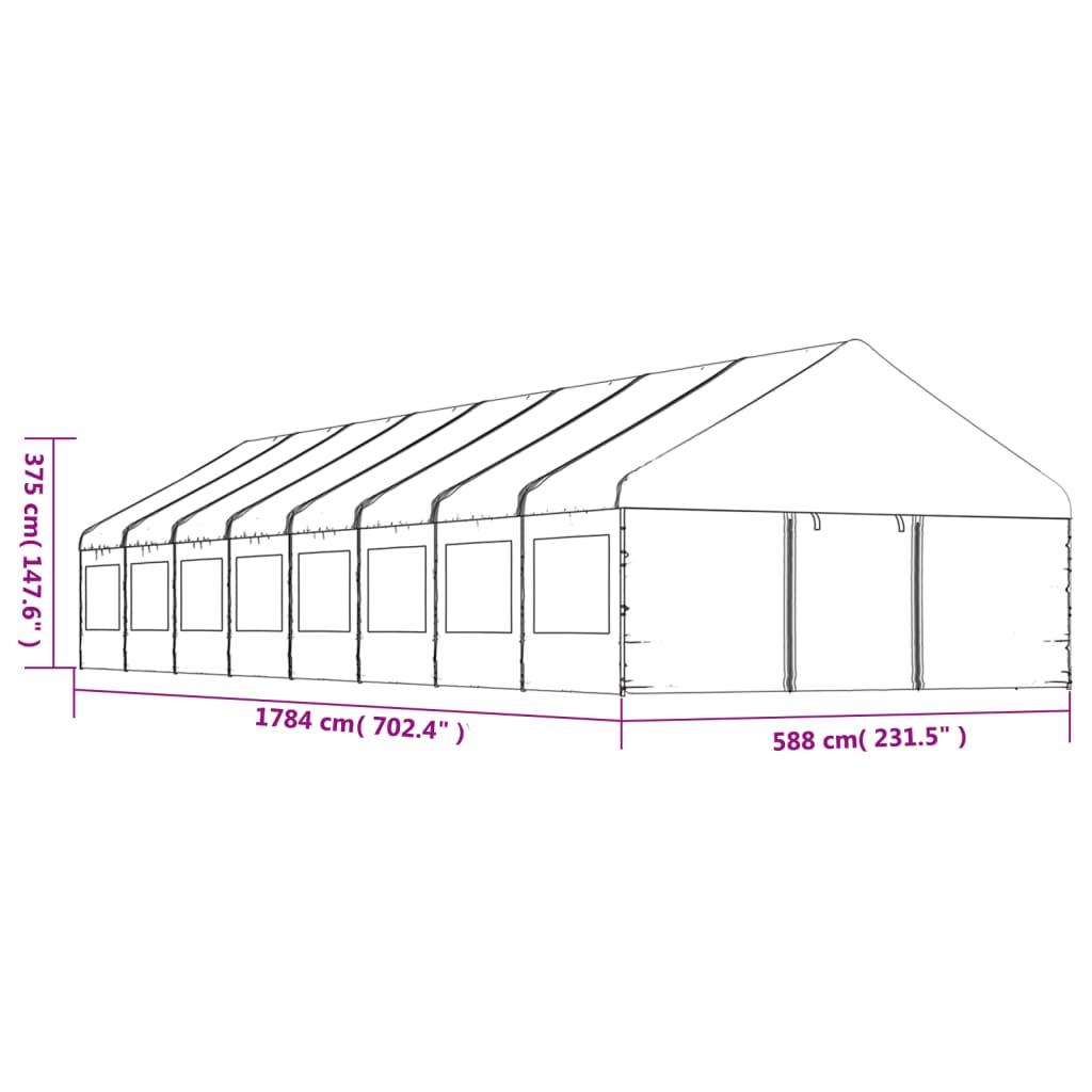 Fehér polietilén pavilon tetővel 17,84 x 5,88 x 3,75 m 8