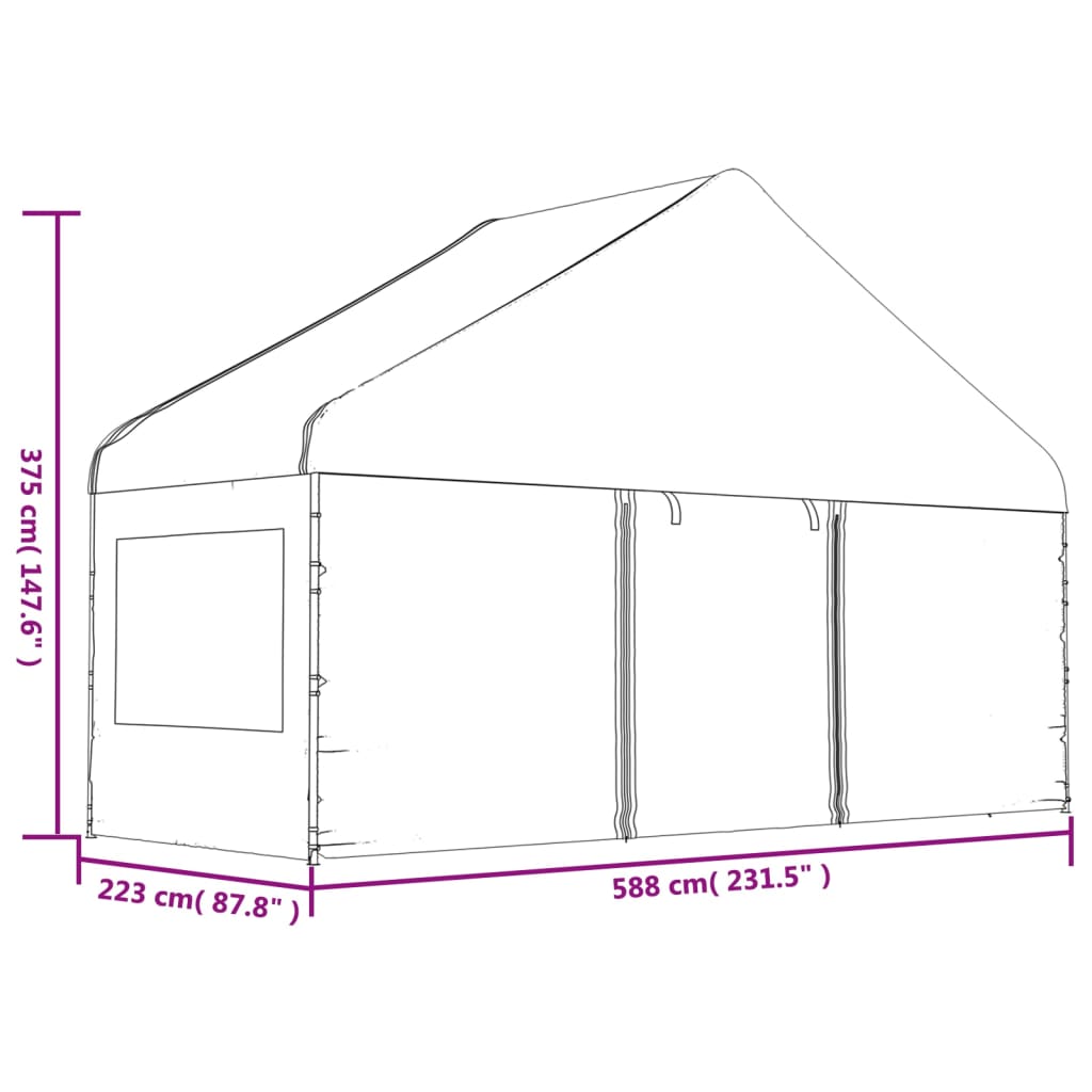 Fehér polietilén pavilon tetővel 17,84 x 5,88 x 3,75 m 9