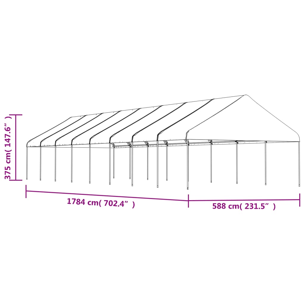 Fehér polietilén pavilon tetővel 17,84 x 5,88 x 3,75 m 5