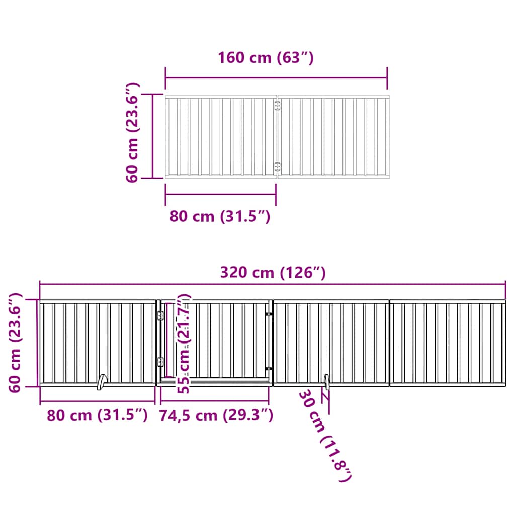 Fehér nyárfa 8 paneles összecsukható kutyakapu ajtóval 640 cm 11