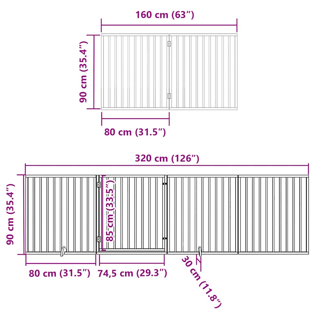 Barna nyárfa 6 paneles összecsukható kutyakapu ajtóval 480 cm 11