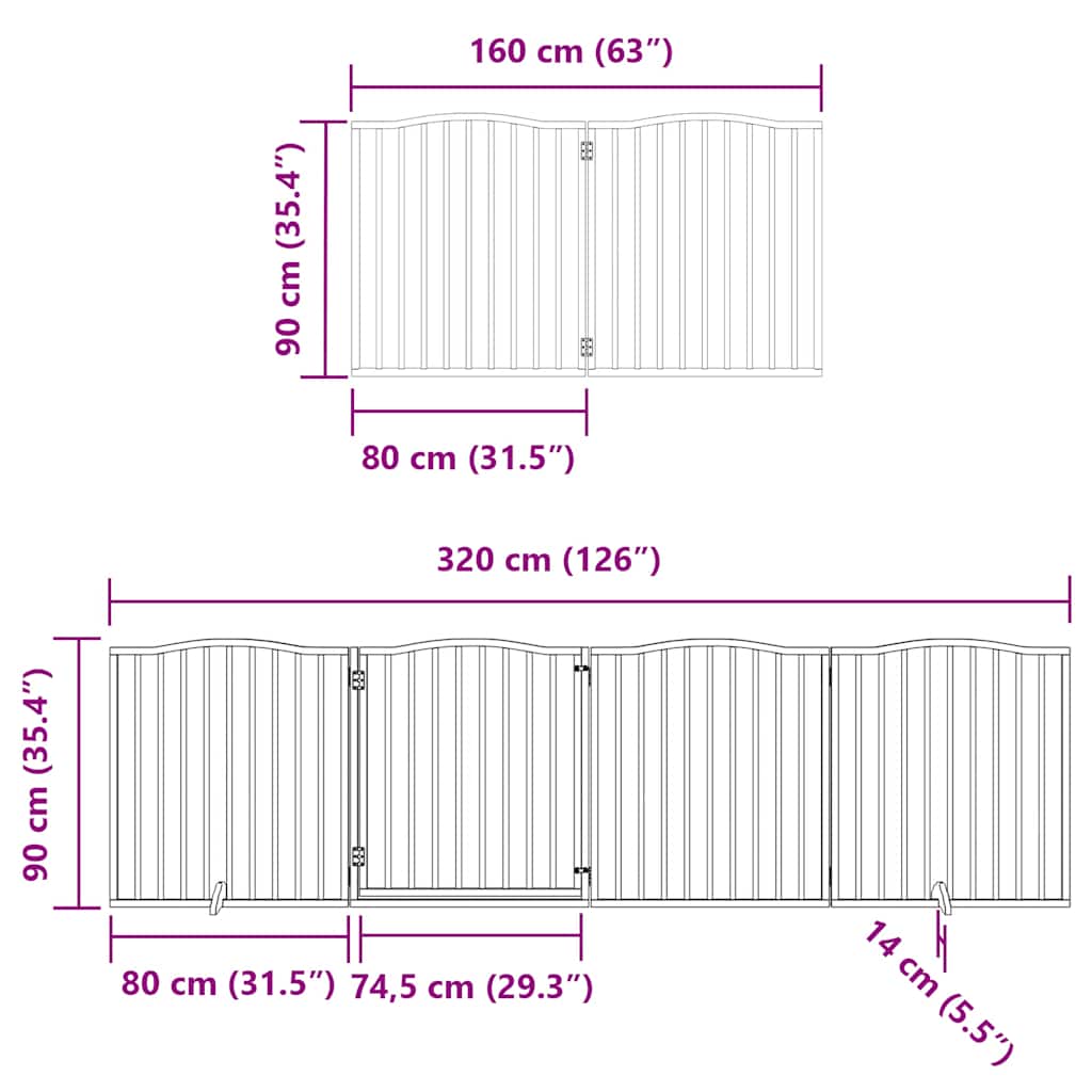 Nyárfa 6 paneles összecsukható kutyakapu ajtóval 480 cm 12