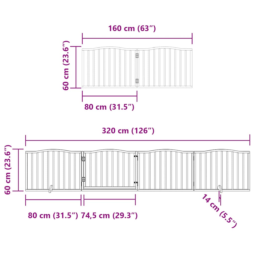 Fehér nyárfa 8 paneles összecsukható kutyakapu ajtóval 640 cm 12