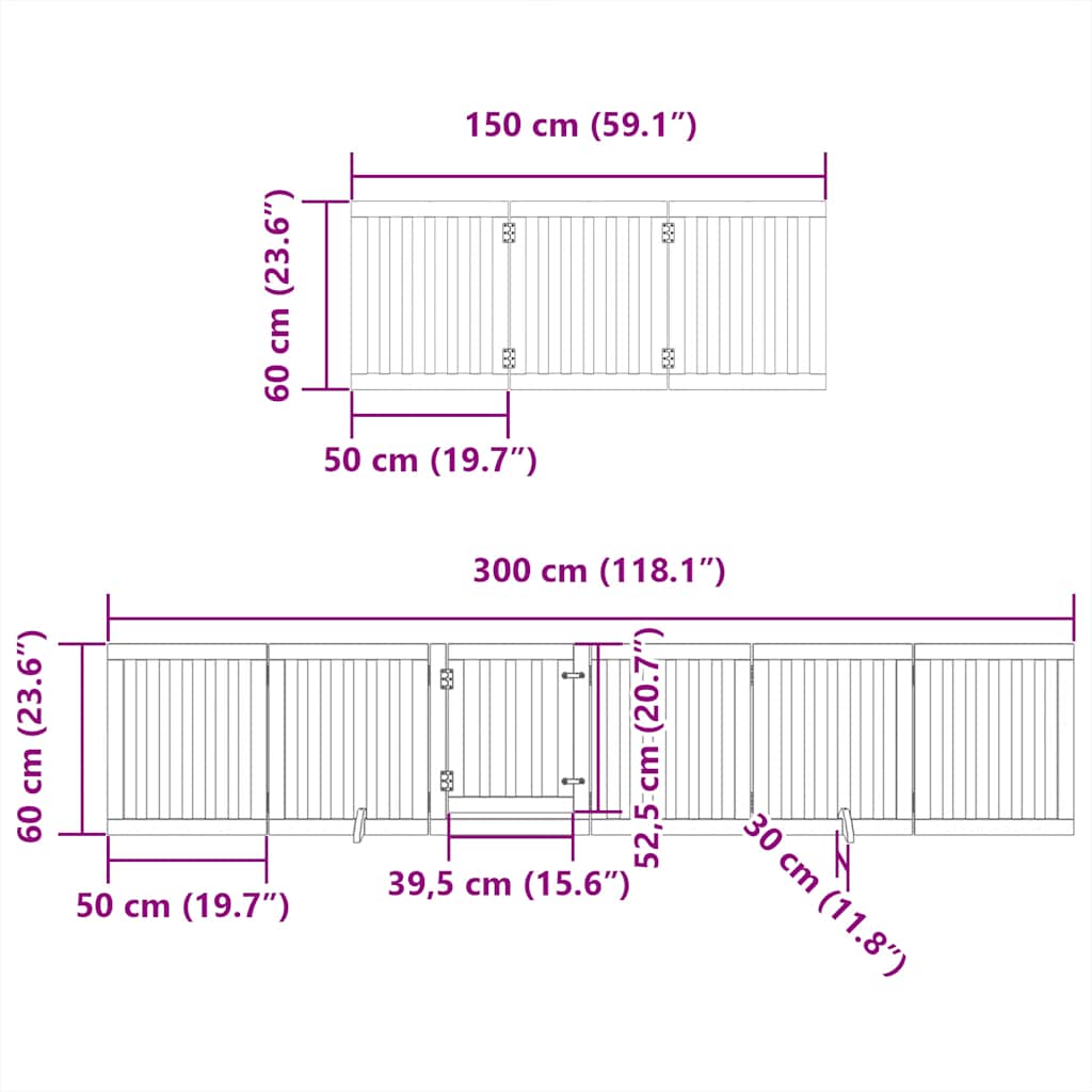 Fehér nyárfa 9 paneles összecsukható kutyakapu ajtóval 450 cm 11