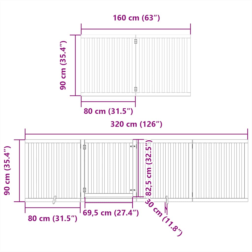 Nyárfa 8 paneles összecsukható kutyakapu ajtóval 640 cm 11