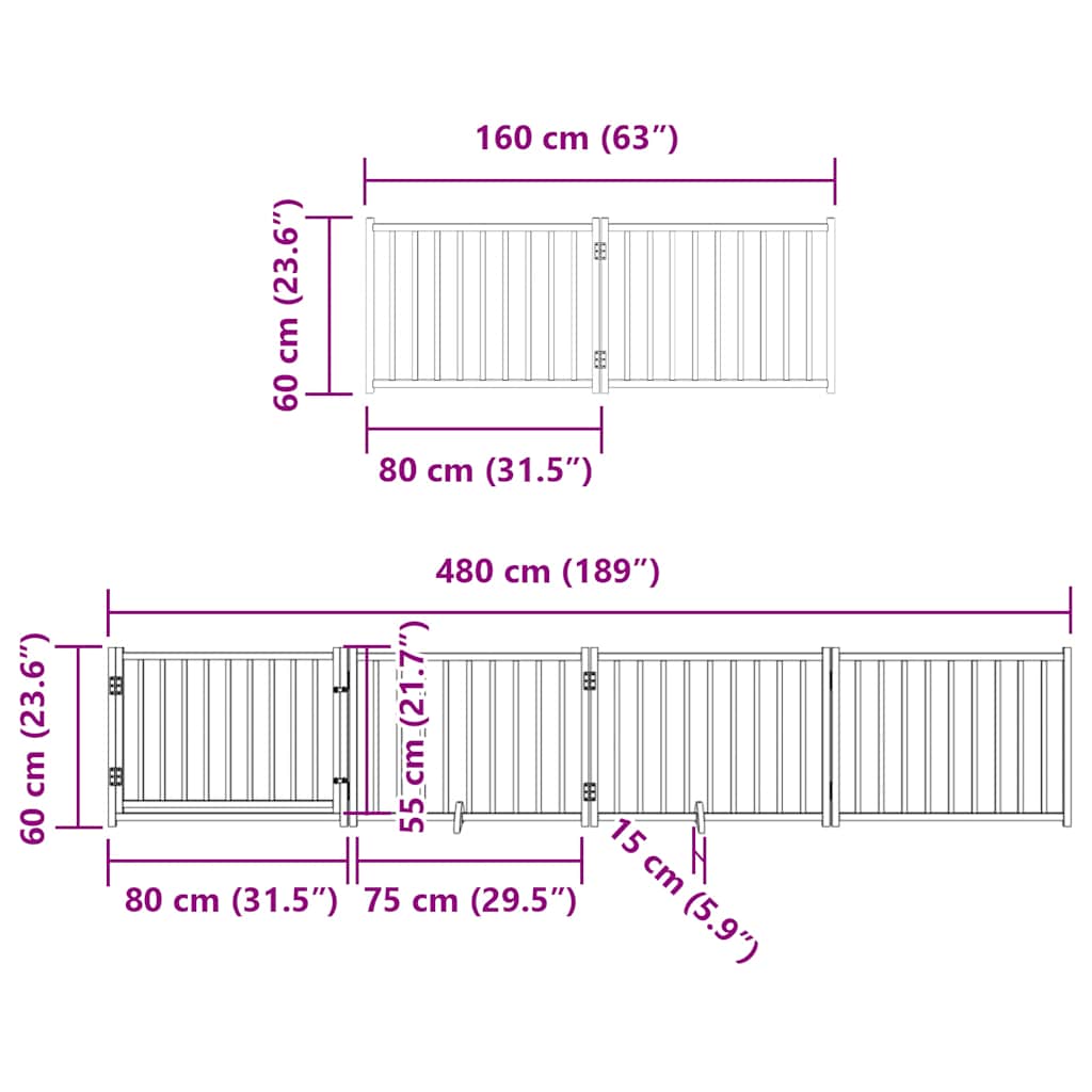 Fekete nyárfa 12 paneles összecsukható kutyakapu ajtóval 960 cm 12