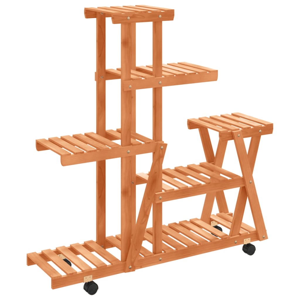 Tömör fenyőfa virágtartó állvány kerekekkel 95 x 25 x 101 cm 2