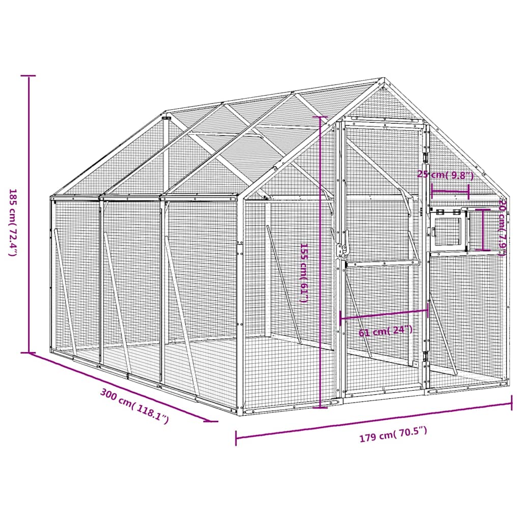 Antracit alumínium madárház 1,79 x 3 x 1,85 m 7