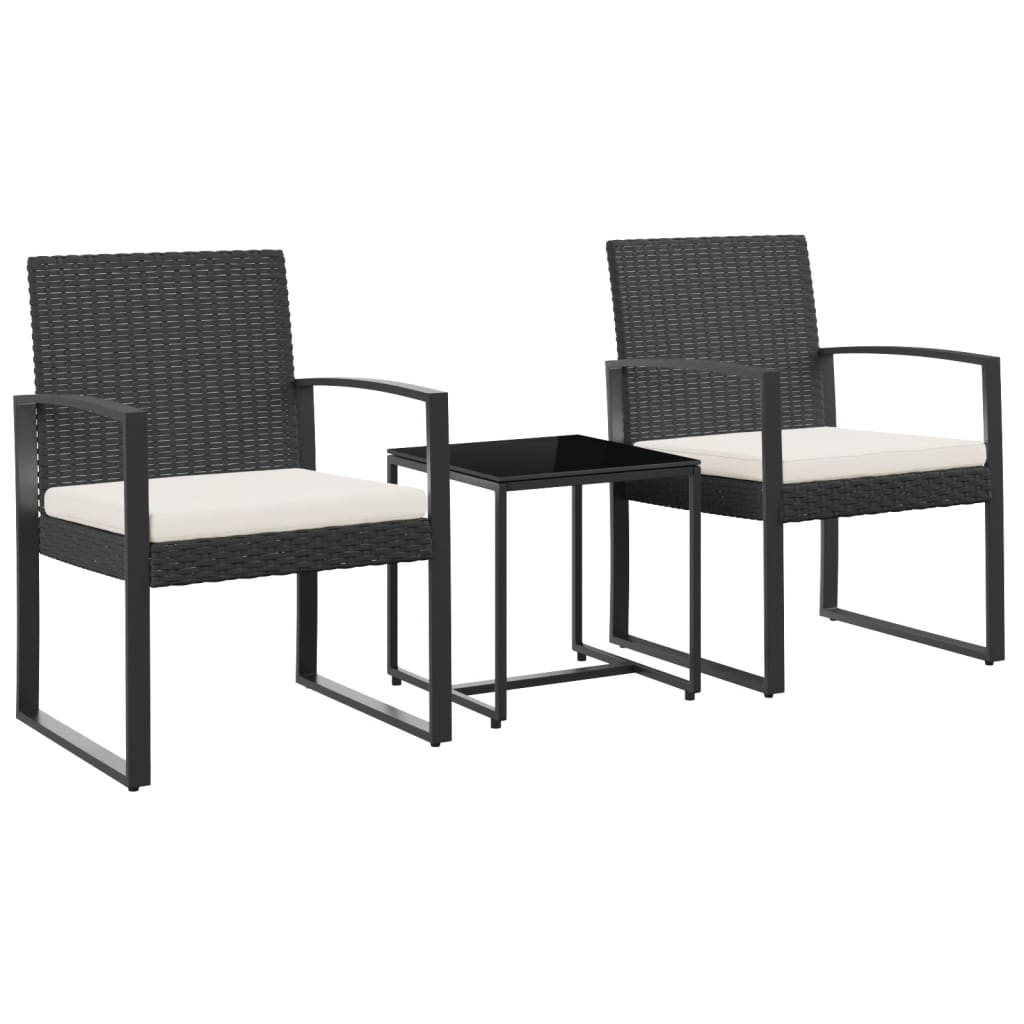 3 részes fekete polyrattan kerti étkezőgarnitúra párnákkal 2