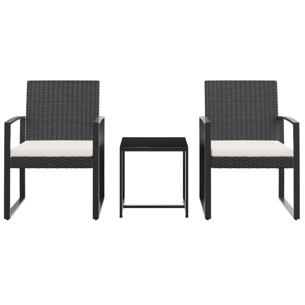 3 részes fekete polyrattan kerti étkezőgarnitúra párnákkal 3