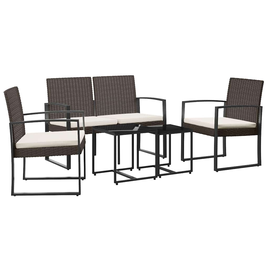 5 részes barna polyrattan kerti étkezőgarnitúra párnákkal 2
