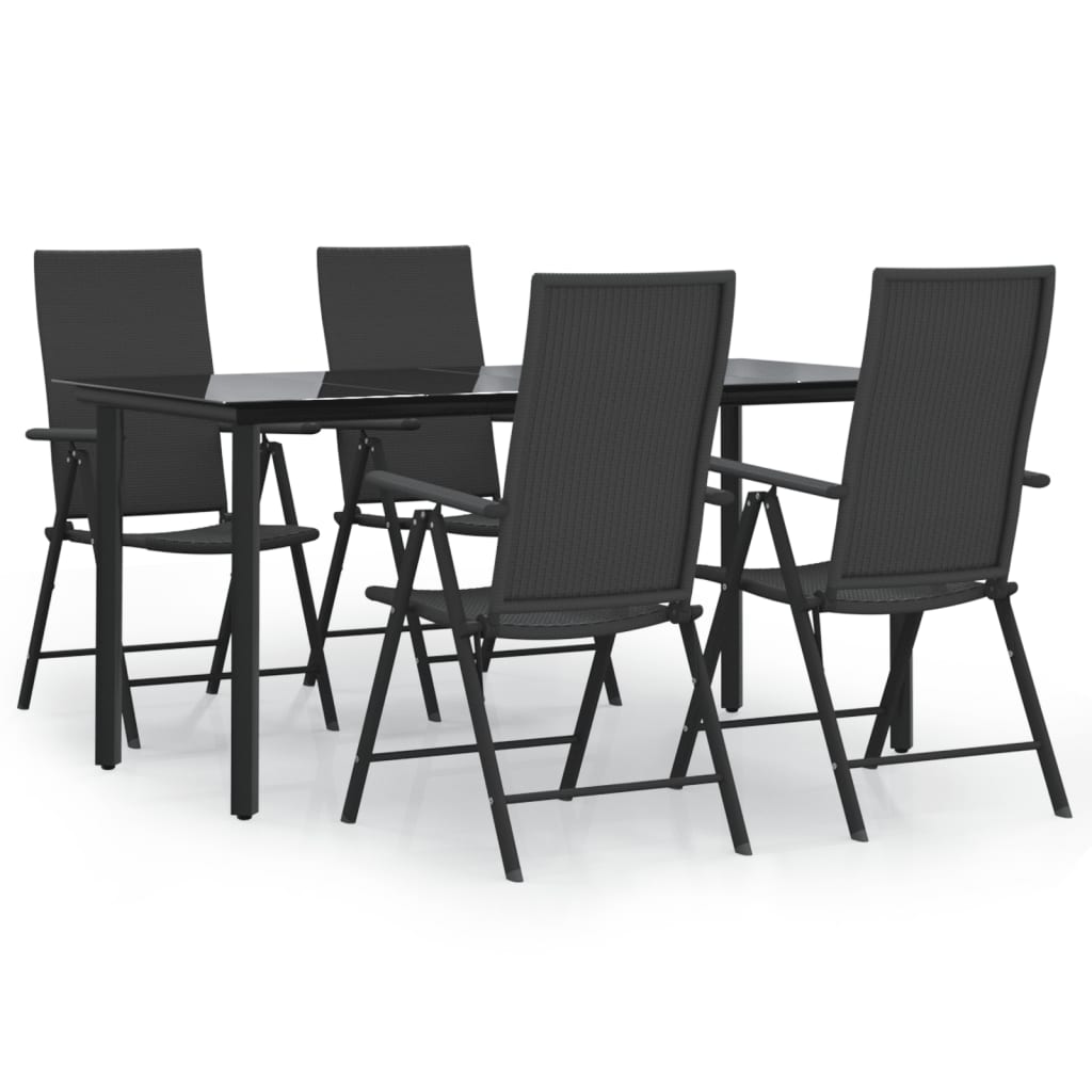 5 részes fekete polyrattan kerti étkezőgarnitúra 2