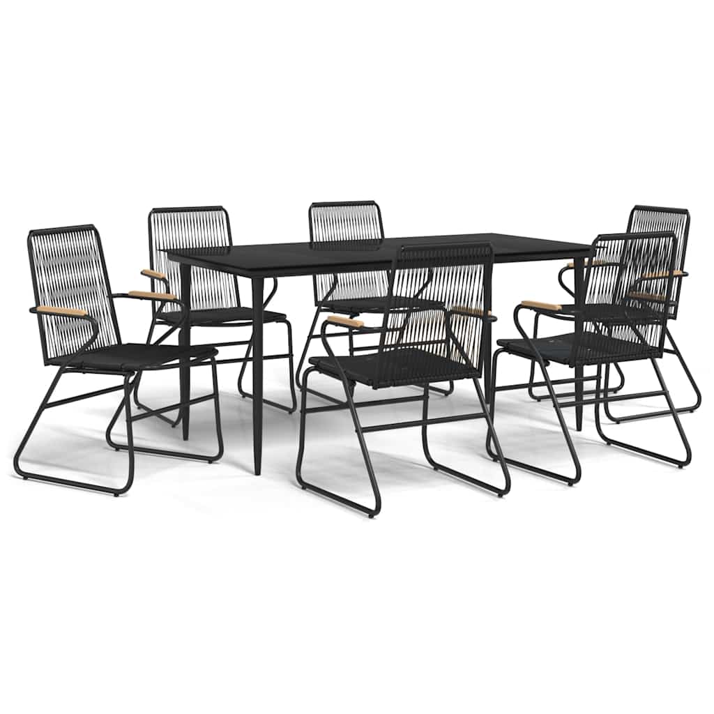 7 részes fekete PVC rattan kerti étkezőgarnitúra 2