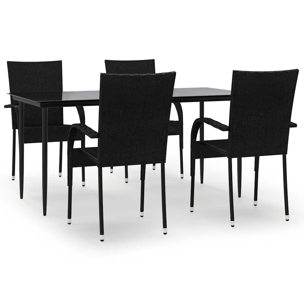 5 részes fekete polyrattan kerti étkezőgarnitúra 2