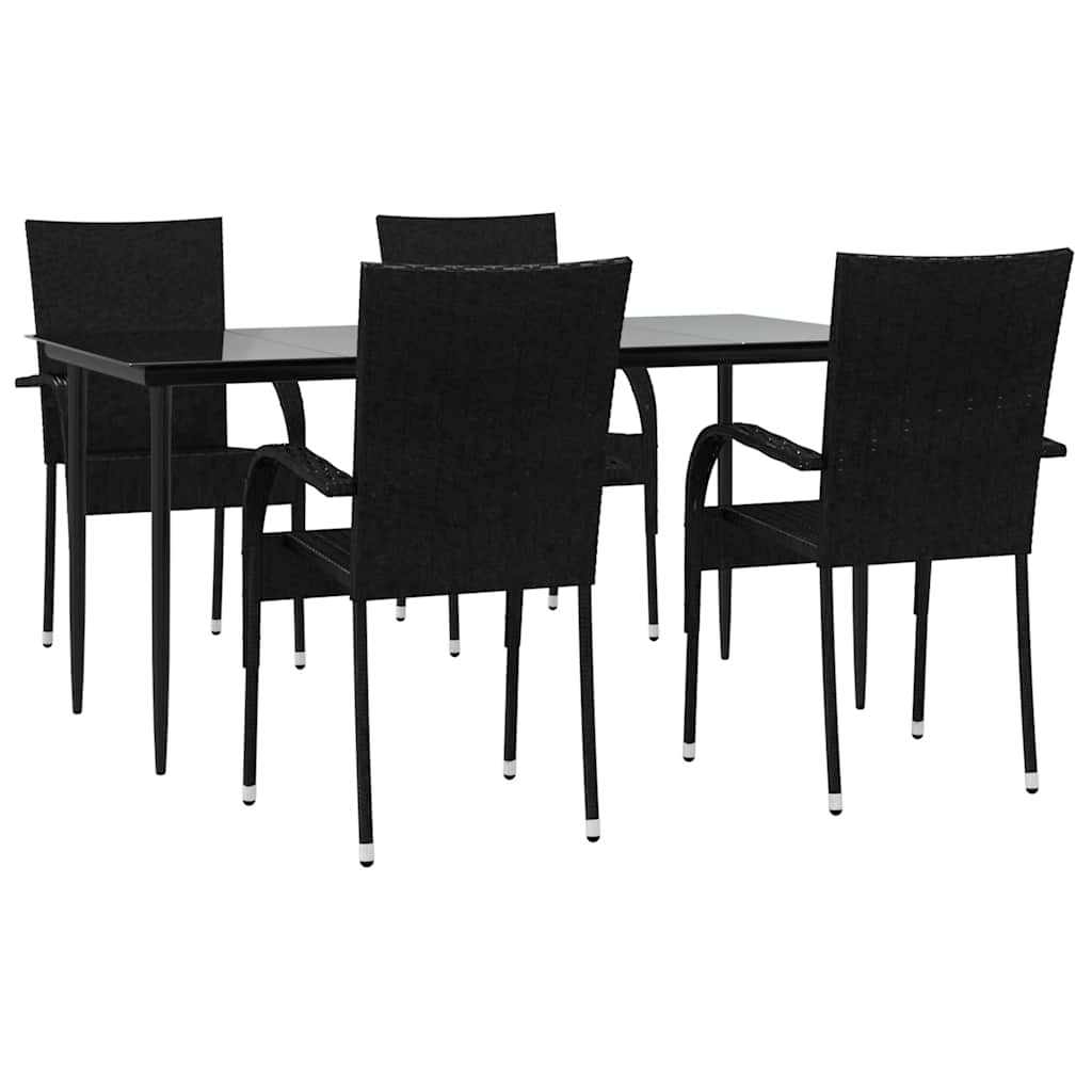 5 részes fekete polyrattan kerti étkezőgarnitúra 3