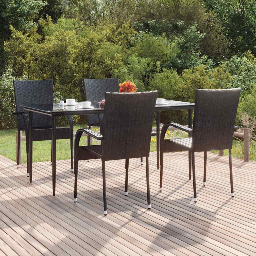 5 részes fekete polyrattan kerti étkezőgarnitúra