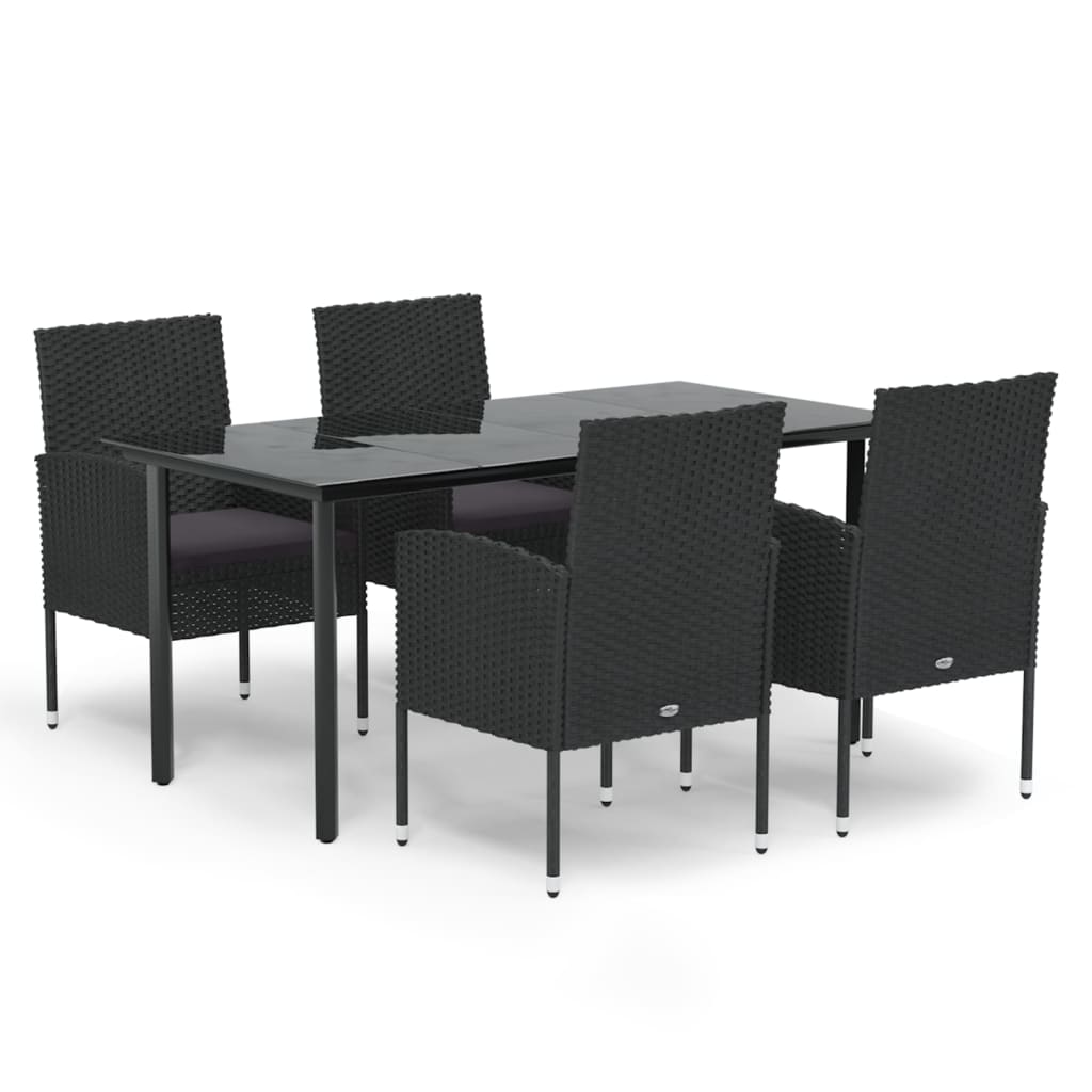 5 részes fekete polyrattan kerti étkezőgarnitúra párnákkal 2