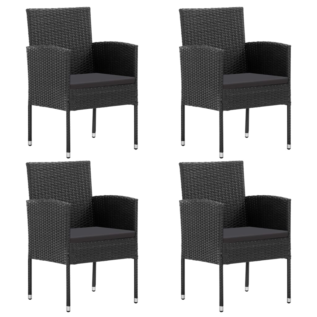 5 részes fekete polyrattan kerti étkezőgarnitúra párnákkal 4