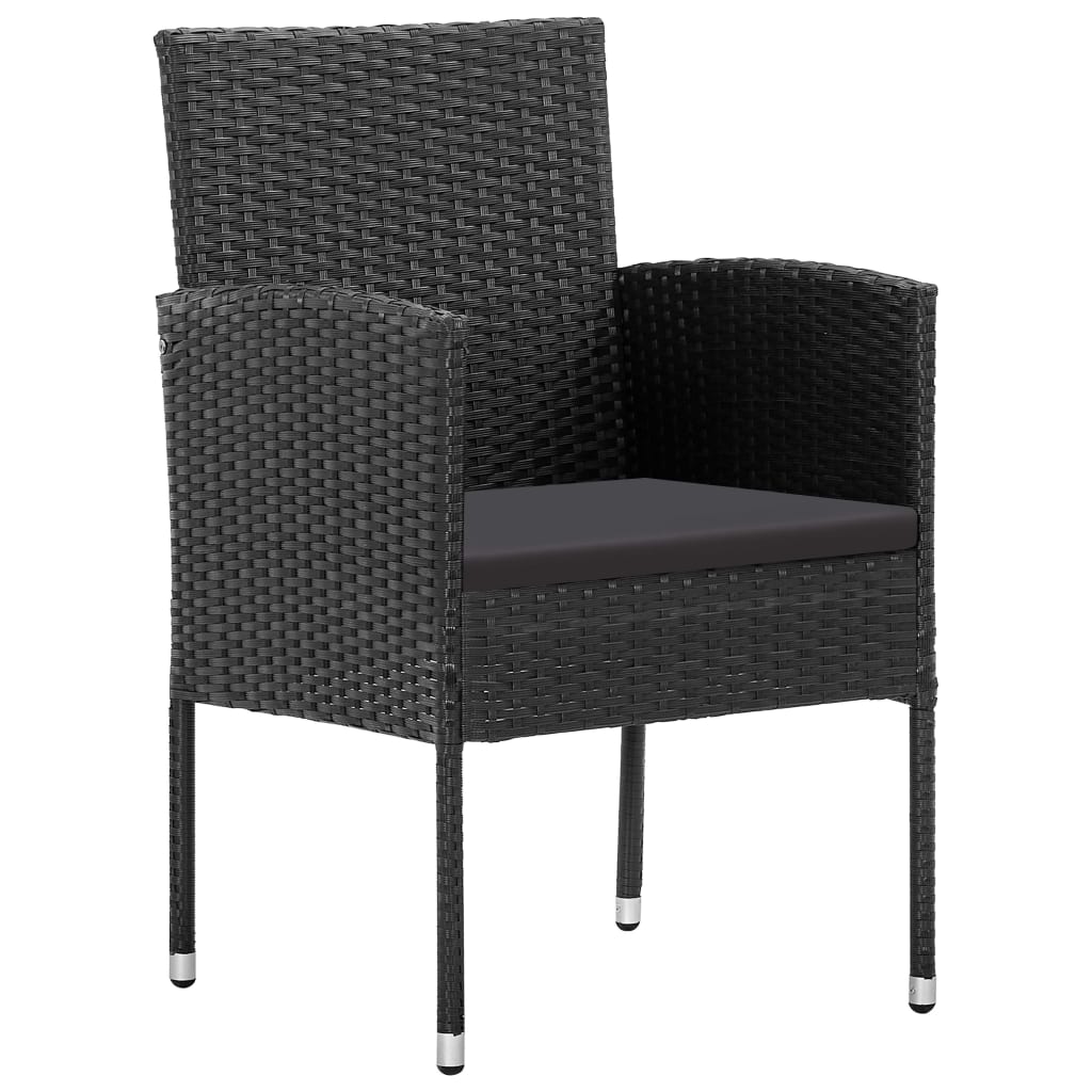 5 részes fekete polyrattan kerti étkezőgarnitúra párnákkal 5