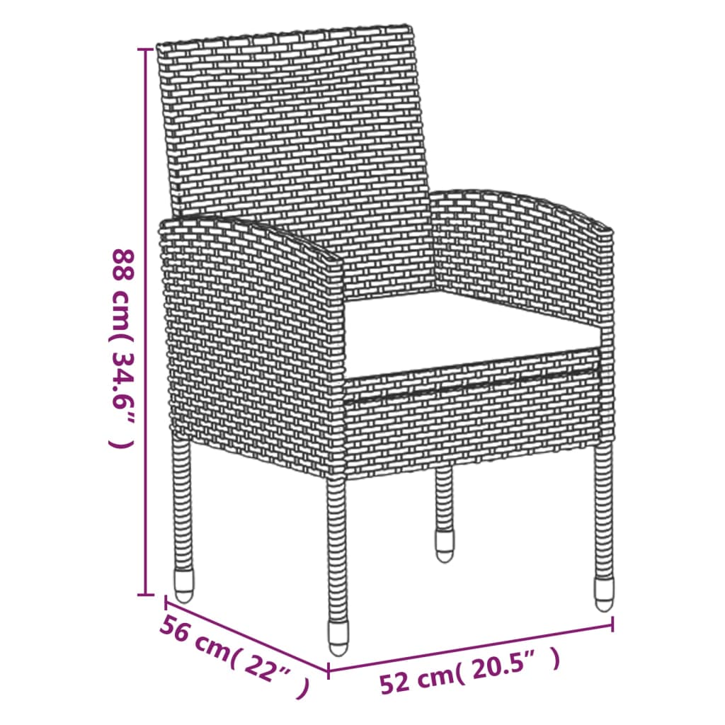 5 részes fekete polyrattan kerti étkezőgarnitúra párnákkal 10
