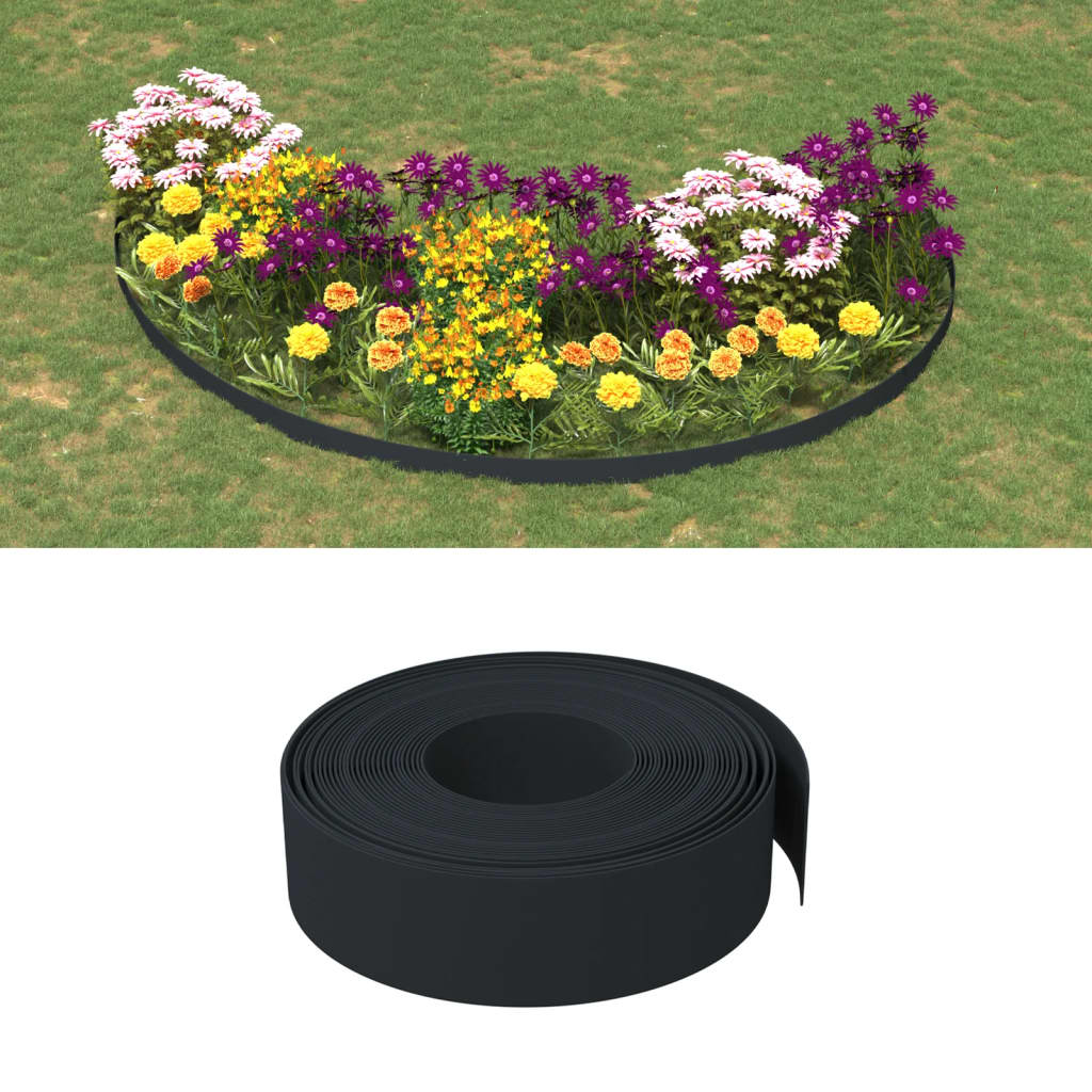 Fekete polietilén kerti szegély 10 m x 15 cm