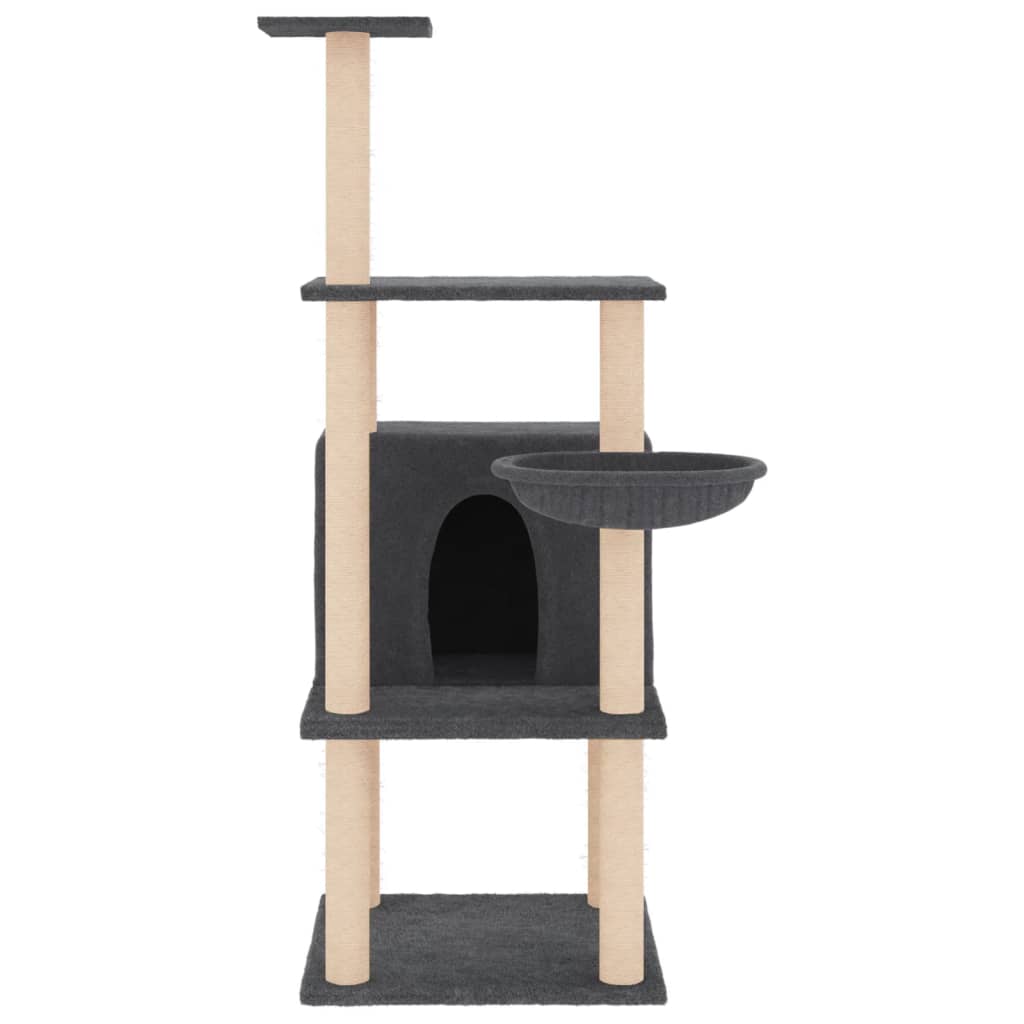 Sötétszürke macskabútor szizál kaparófákkal 132 cm 3