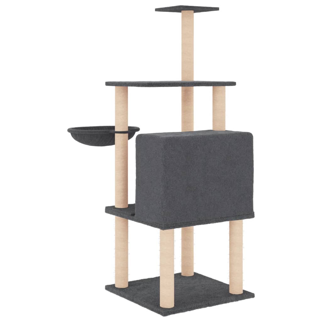 Sötétszürke macskabútor szizál kaparófákkal 132 cm 5