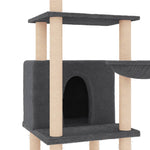 Sötétszürke macskabútor szizál kaparófákkal 132 cm 6