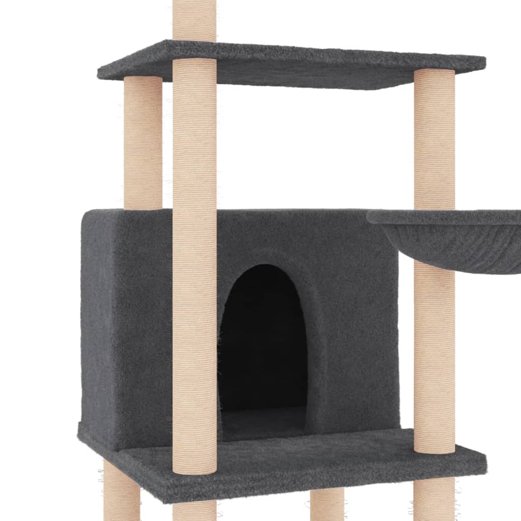 Sötétszürke macskabútor szizál kaparófákkal 132 cm 6