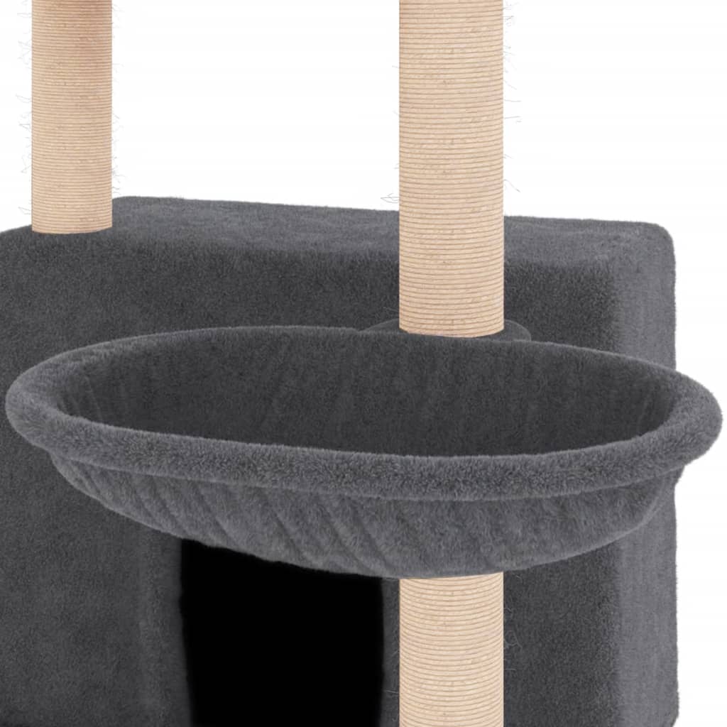Sötétszürke macskabútor szizál kaparófákkal 132 cm 7