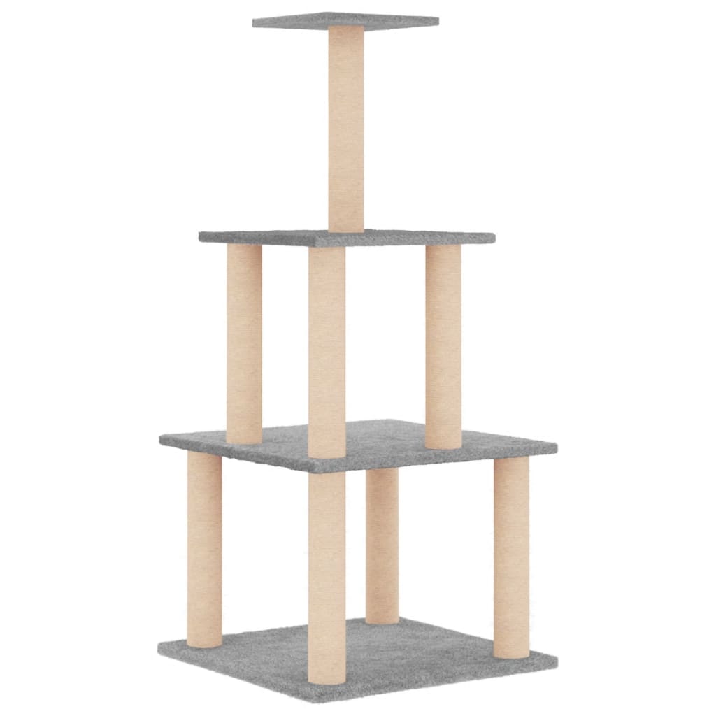 Világosszürke macskabútor szizál kaparófákkal 111 cm 2