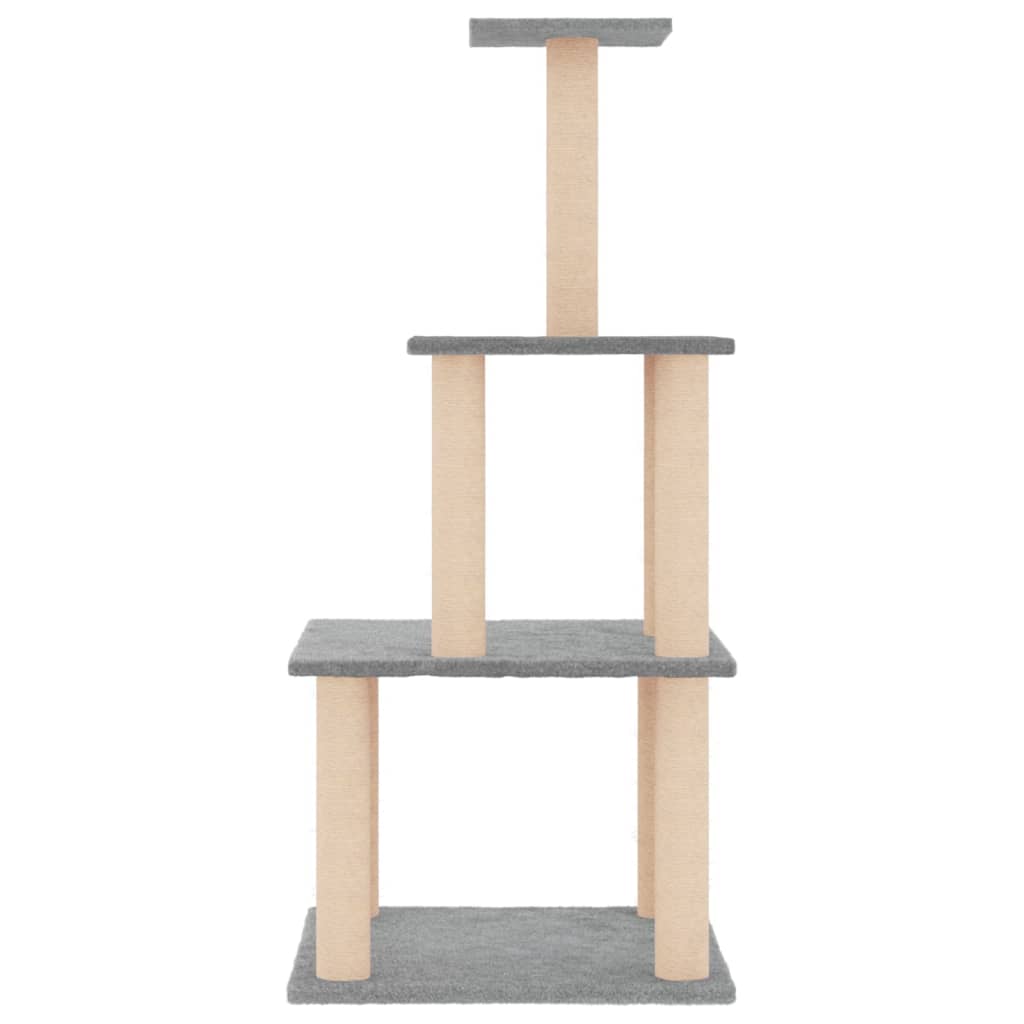 Világosszürke macskabútor szizál kaparófákkal 111 cm 3