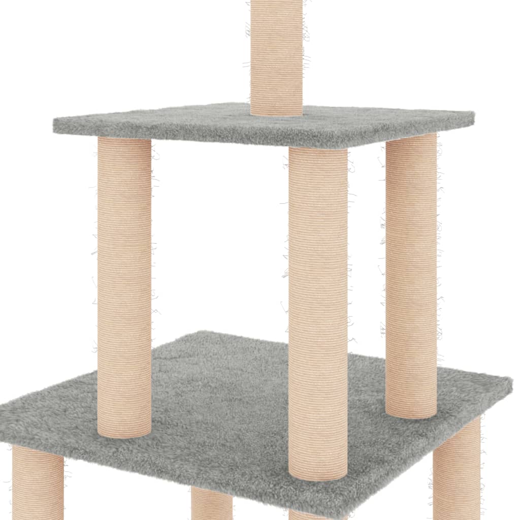 Világosszürke macskabútor szizál kaparófákkal 111 cm 5