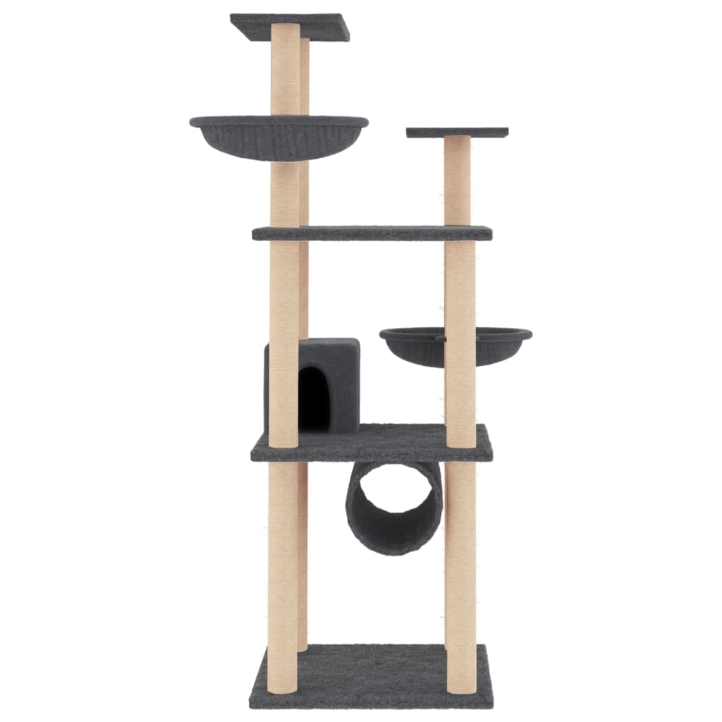 Sötétszürke macskabútor szizál kaparófákkal 141 cm 3
