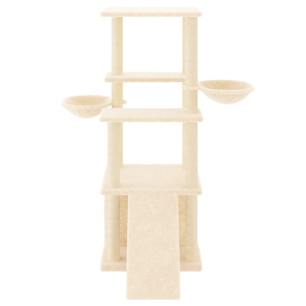 Krémszínű macskabútor szizál kaparófákkal 133 cm 3